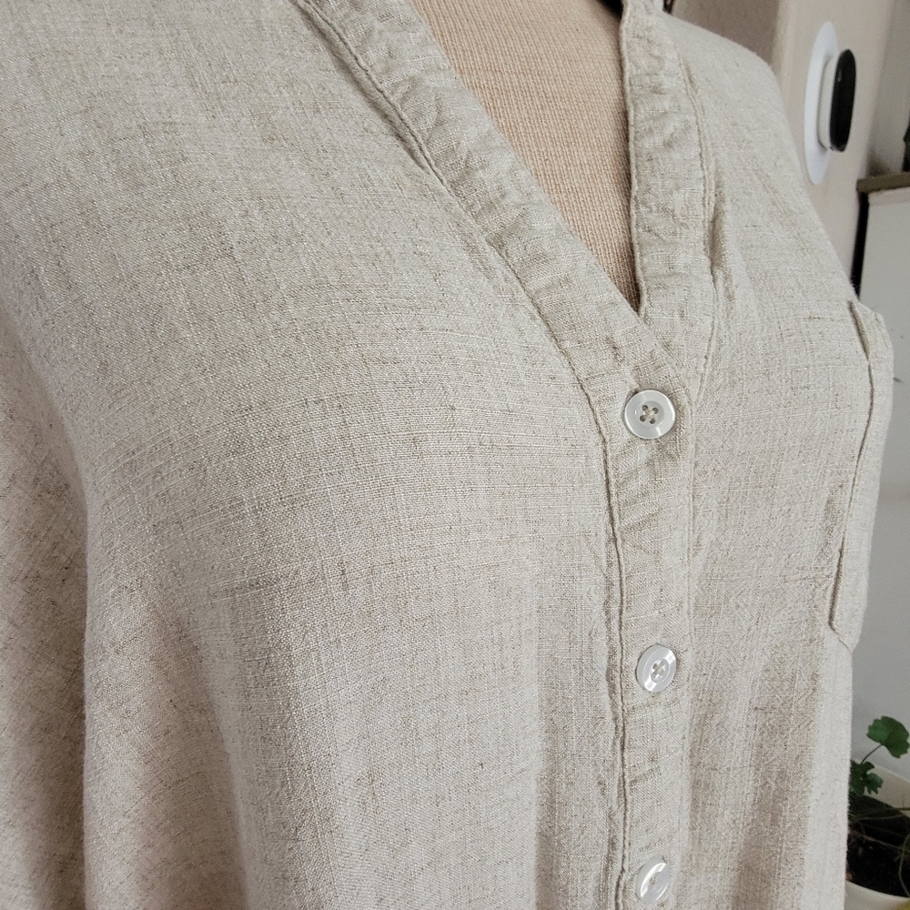 Asos Design Ltd Beige Button-Up Linen Blend Shirt Dress Sz 12 - Picture 6 of 7